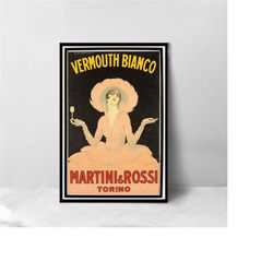vermouth bianco martini and rossi vintage food&drink poster - high quality canvas art print - room decoration - art post