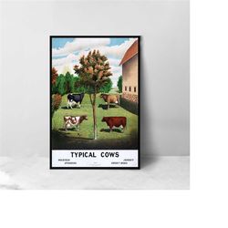 1904 typical cows vintage style classic cow identification poster - high quality canvas art print - room decoration - ar