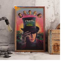 charlie and the chocolate factory retro poster, kraft paper print, movie wall art gift