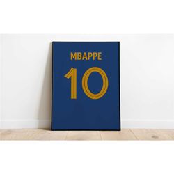 kylian mbappe jersey poster, world cup art, france