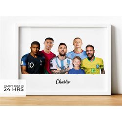 personalized poster of messi, cristiano ronaldo, haaland, mbappe