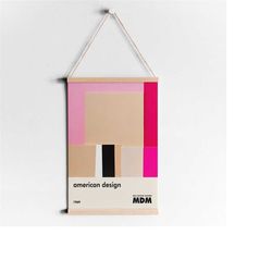 mid century modern wall art print, geometric minimalist poster, pink wall art, paper cutouts, above desk, mancave decor,