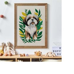 shih tzu poster, dog wall art, pet lover poster, adorable puppy print, nursery wall art, dog lover gift, whimsical dog p