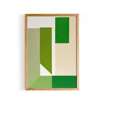 green modern wall art, abstract art print, contemporary art, paper cutouts, geometric poster, bauhaus wall art, mid cent