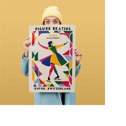 ice skating poster, sport print, vintage wall art, retro figure ice skating art, winter sports print, winter posters, ic
