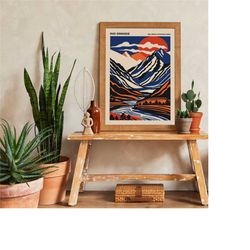 rio grande poster, big bend national park print, landscape mountains poster, retro travel wall art, retro print, america