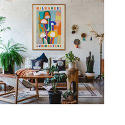 milwaukee summerfest poster, music poster, giclee reproduction, jazz poster, 24x36, mushrooms, festival poster, retro ph