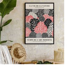 le corail poster, papiers decoupes prints, botanical wall art, floral poster, ecole de paris, black and pink, 24x36, 16x