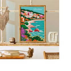 cote d'azur poster, french riviera print, vintage french wall art, travel poster print, honeymoon gift, 24x36, 20x30,