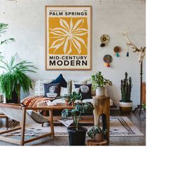 palm springs poster, mid century modern art, desert oasis decor, retro california print, vintage palm springs, yellow mi