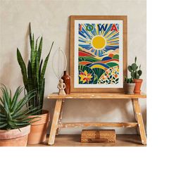 iowa travel poster, vintage style print, home wall art, retro travel print, usa print iowa corn farming rustic poster, h