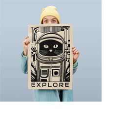 cat astronaut poster, home decoration, home decor, universe, cute cat, cat art print, space wall art, cat portrait, wall