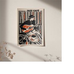jazz cafe festival poster, music poster, giclee reproduction, concert print, mailed poster, jazz poster, 24x36 vintage w