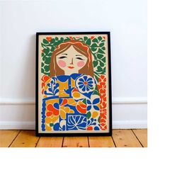 colorful girl portrait illustration, nursery room decor, kids room art, cheerful decor, nursery print, trendy wall art,