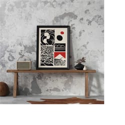 abstract poster, minimalist wall art, rustic home decor, farmhouse decor, black and beige print, 20x30, mid century mode