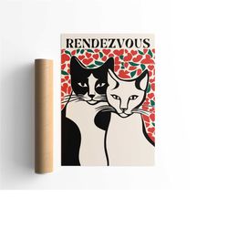 rendezvous poster, quote wall art, cats portrait, romantic art print, cat mom gift, bedroom wall art, trendy poster, cat