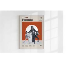 star wars a new hope, george lucas, minimalist movie poster, wall art print, vintage inspired poster, mid century modern