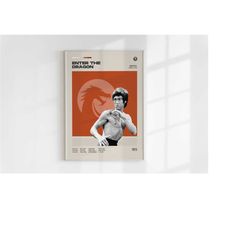 enter the dragon, bruce lee, minimalist movie poster, wall art print, vintage inspired poster, mid century modern poster