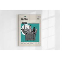 isle of dogs poster, wes anderson, minimalist movie poster, wall art print, vintage inspired poster,mid century modern p