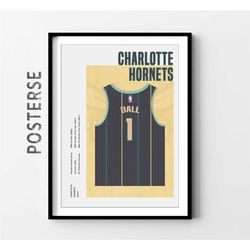 lamelo ball jersey poster, charlotte hornetts shirt canvas,