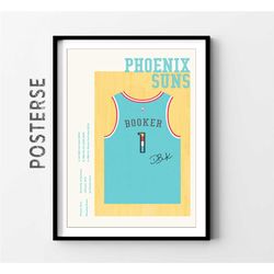 phoenix suns shirt devin booker jersey poster, nba