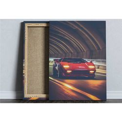 red vintage sports car poster, automotive wall art,