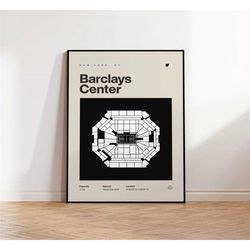 brooklyn nets poster, barclays center stadium print, mid