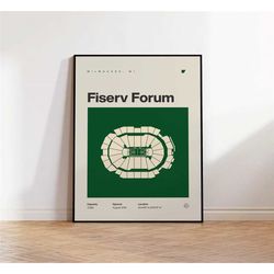 milwaukee bucks poster, fiserv forum stadium print, mid