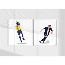printable messi and ronaldo club jersey poster, handdrawing