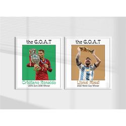 printable messi and ronaldo goat posters, football decorations,