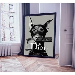 dior doberman poster black and white, luxury fashion