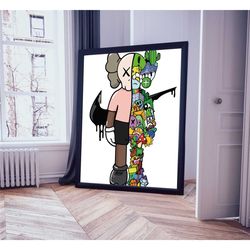 kaws banksy poster print digital, kaws bathroom decor,