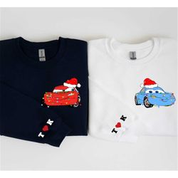 custom mcqueen sally couple sweatshirt, matching hoodies, cartoon