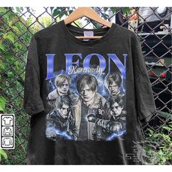 blue leon vintage shirt, leon kennedy residence evil