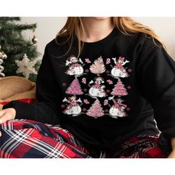 mickey and friends pink christmas tree snowman shirt,