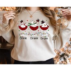 drink drank drunk snowman wine christmas sweatshirt, funny