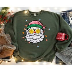 santa with sunglasses shirt, funny cheerful sparkly santa