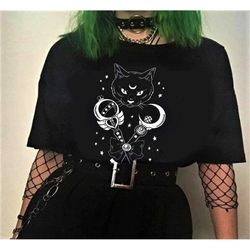 sailor moon cat shirt-goth shirt,goth clothing,goth clothes,gothic shirt,gothic