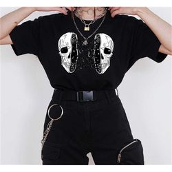 half skull shirt -graphic tees,goth shirt,goth clothing,gothic shirt,gothic