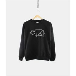 pig sweatshirt - womens geometric pig sweater -