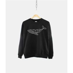 geometric whale sweatshirt - geometric humpback whale sea
