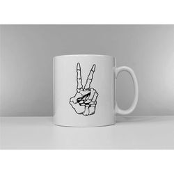 skeleton hand peace sign coffee mug - goth