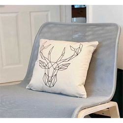 geometric deer head pillow case - geometric stag