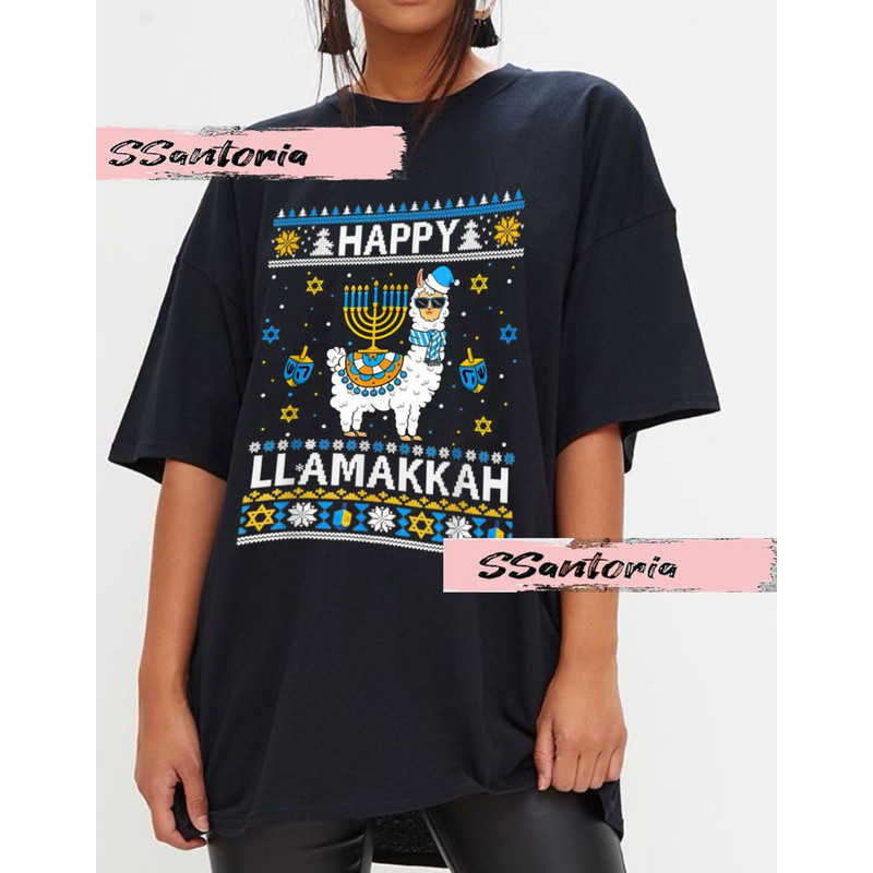 Happy Llamakkah Llama Alpaca Hanukkah Ugly Sweater Chanukah T-Shirt, Funny Ugly Hanukkah Sweater Sweatshirt, Hoodie, Oversized, Gift Tee.jpg