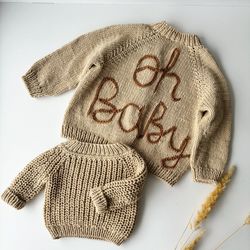 Hand knit sweater. Personalized baby girl outfit. Knitted Newborn photo props