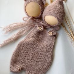 Airy fluffy romper for newborns. Knitted newborn photo props.