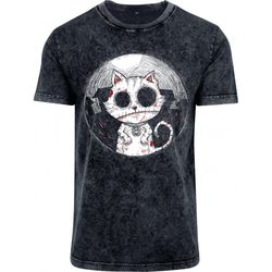 zombie cat dark grey acid wash tshirt