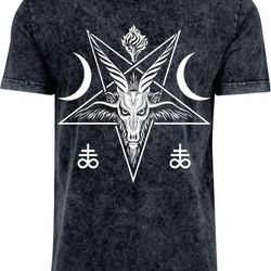 baphomet brimstone moon mens acid washed t-shirt