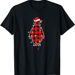 funny penguin christmas tree red plaid xmas animals lover t-shirt, sweatshirt, hoodie - 34961