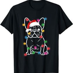 funny french bulldog dog tree christmas lights xmas pajama t-shirt, sweatshirt, hoodie - 34938